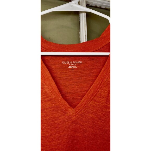 EILEEN FISHER Dress 1X Orange Hemp Organic Cotton Jersey V-Neck Short Sleeve - Picture 4 of 11